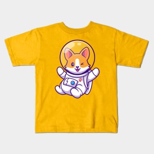 Cute Corgi Astronaut Flying Cartoon Kids T-Shirt